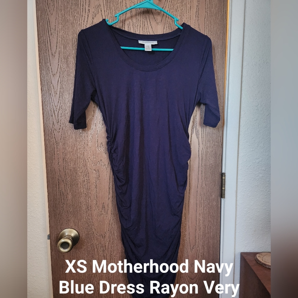 Maternity Navy Blue Ruched Stretchy Dress